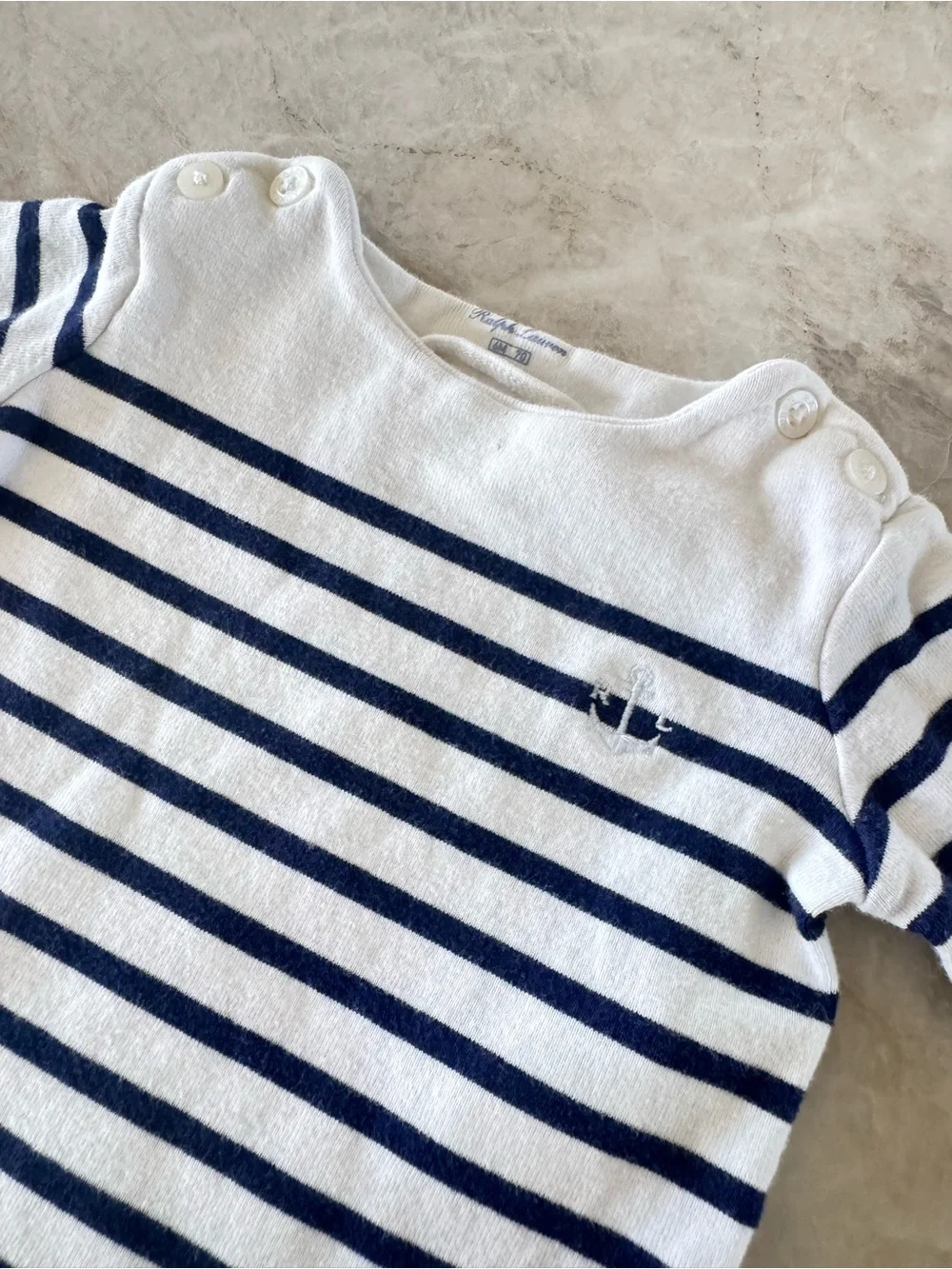 Ralph Lauren Baby Striped Long Sleeve Bodysuit Navy White 6M